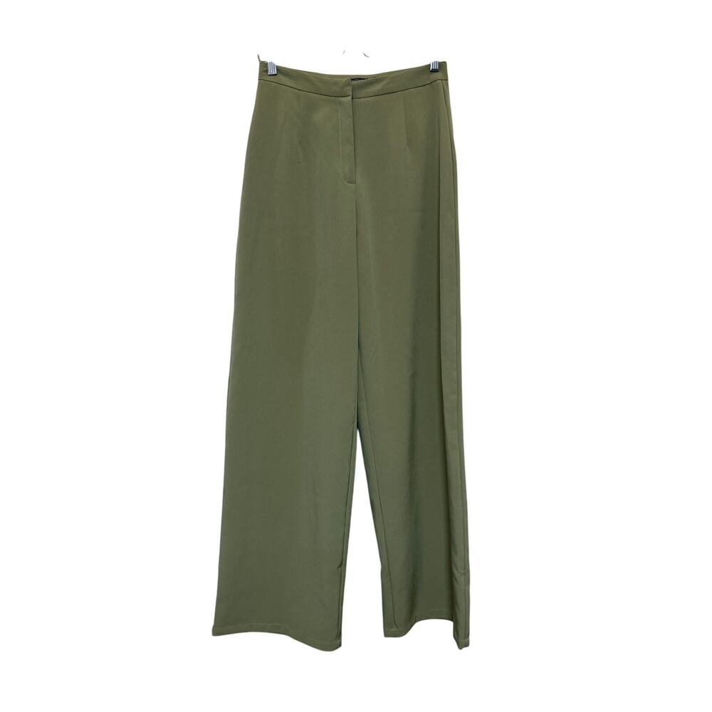 NASTY GAL olive green high waisted wide leg retro trouser pants